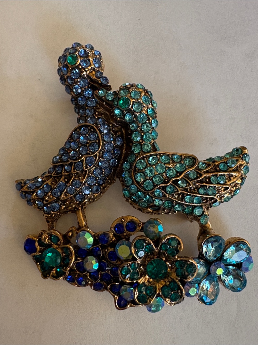 Blue & Teal Crystal Bird Brooch